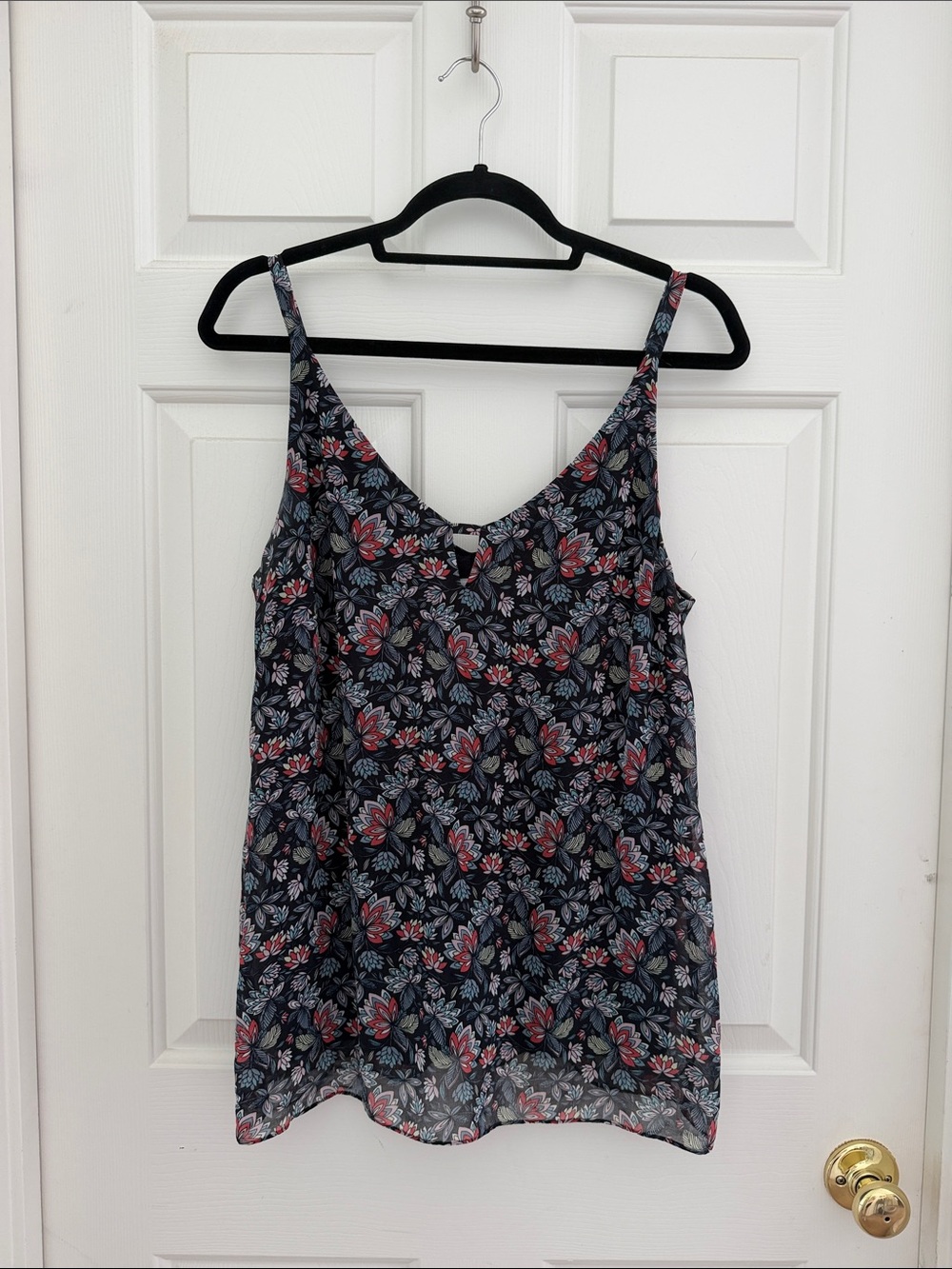 CAbi Navy Floral Spaghetti-Strap Camisole with Pink Accents